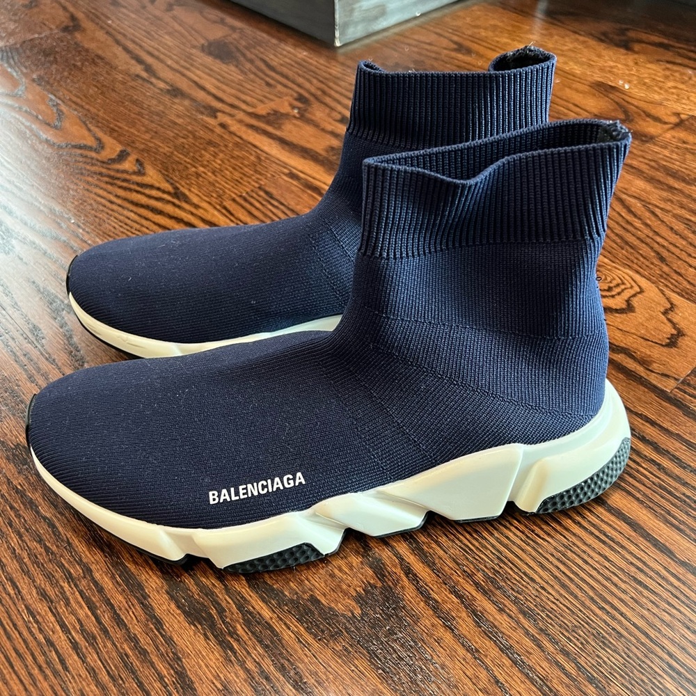 Balenciaga Speed 2.0 Logo Detailed High-Top Sneakers Navy size 43 (9)